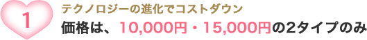 テクノロジーの進化でコストダウン 価格は、10,000円・15,000円の2タイプのみ